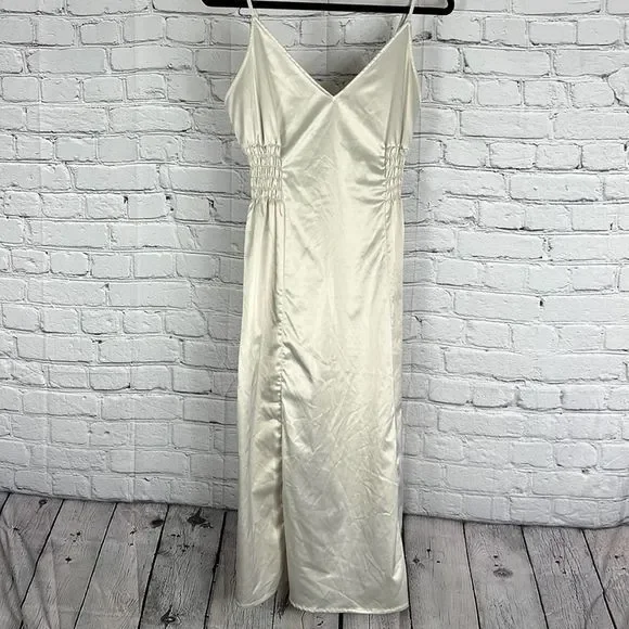 Zara slip dress gathered waist light silver size small - Picture 1 of 11